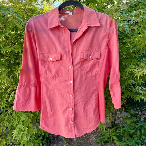 Standard James Perse Lightweight Melon Button Down Shirt Size M/L Stretchy Side - Picture 1 of 9